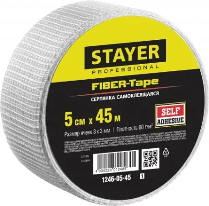Фото для STAYER FIBER-Tape, 5 см х 45 м, 3 х 3 мм, самоклеящаяся серпянка, Professional (1246-05-45)