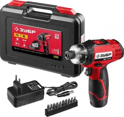 Фото для ЗУБР ОШ-7.2 Н отвертка-шуруповерт аккумуляторная 7.2 В, в кейсе с 10 битами