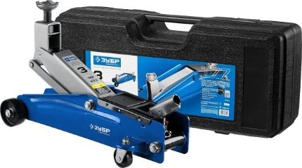 Фото для ЗУБР Т-77, 3 т, 192 - 533 мм, подкатной домкрат с высоким подъемом в кейсе, Профессионал (43055-3-K)