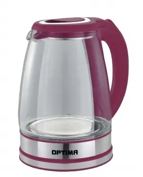 Чайник OPTIMA EK-1832G (1,8л, 2200Вт.,пов. на 360 градусов, корп. из стекла) (Бордовый)