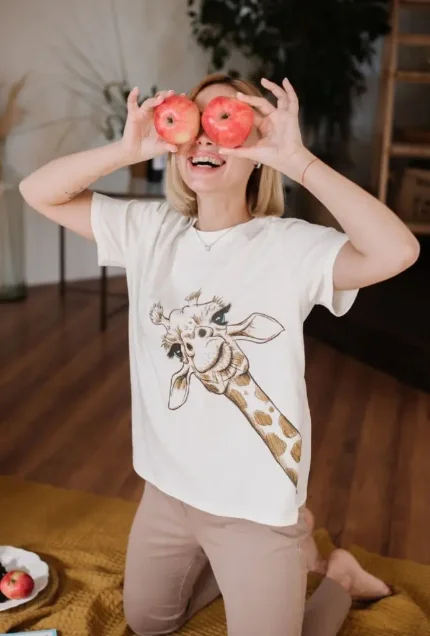 Фото для Пижама со штанами футболка хлопок женская Жираф