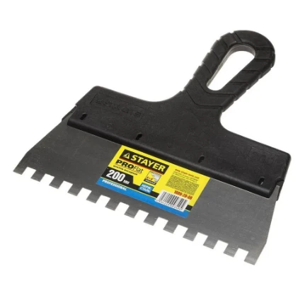 Фото для Шпатель зубчатый 200мм, зуб 8х8мм, пластмассовая ручка - STAYER