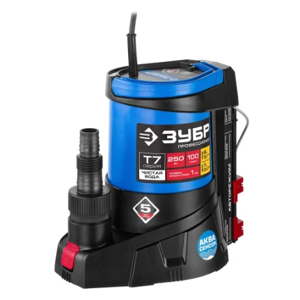 Фото для Насос погружной для чистой воды, Т7 АкваСенсор 100л/мин, 250Вт, напор 6,0м - Зубр