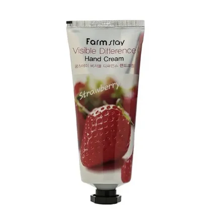 Фото для Крем для рук FarmStay Visible Difference Hand Cream Strawberry Питательный крем для комплексного ухода за кожей рук с экстрактом