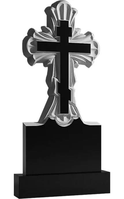 Фото для Памятник крест на могилу. Гранитные памятники вертикальные резные черные ВАР-65 (премиум-класс)