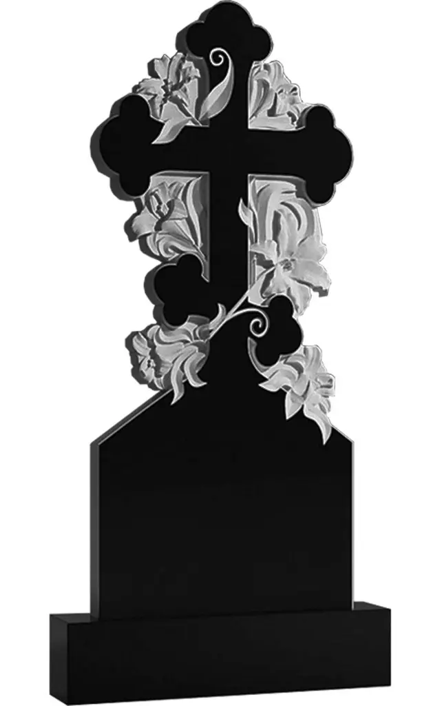 Памятник крест на могилу. Гранитные памятники вертикальные резные черные ВАР-78 (премиум-класс)