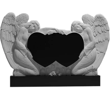 Гранитные памятники горизонтальные резные черные ГАР-33 "Сердце и Ангелы"