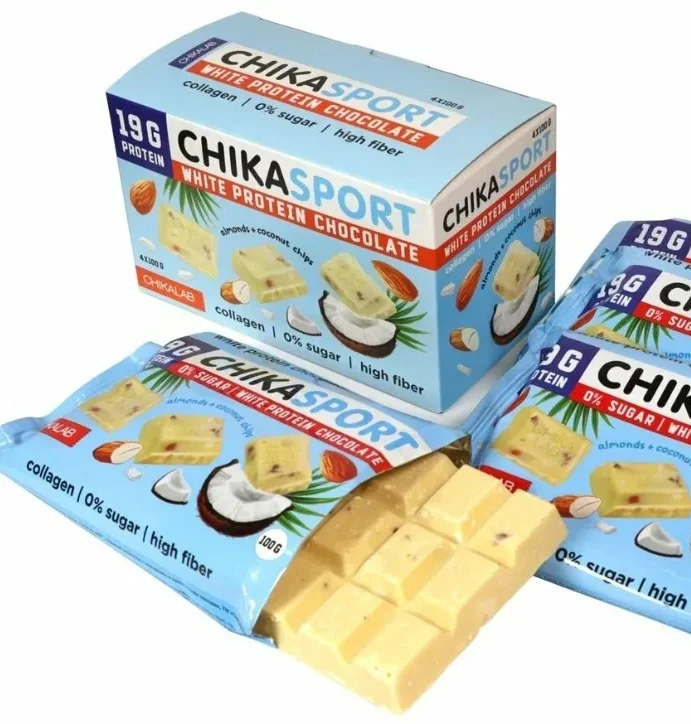 Шоколад CHIKALAB белый с фундуком и кукурузными чипсами 100г. 1/4