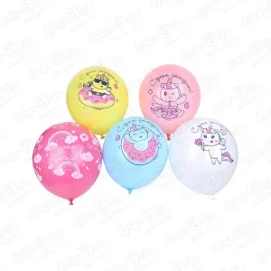 Фото для Набор шаров С днем рождения с единорогами и пончиками разноцветные 30см 25шт