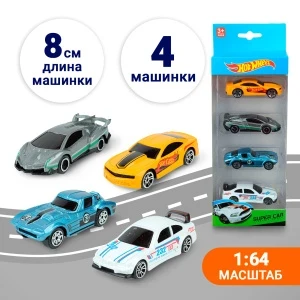 Фото для Набор гоночных машин металлических свободный ход 4шт 1:64 в ассортименте