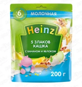 Каша Heinz молочная 5 злаков банан-яблоко 200г с 6мес БЗМЖ