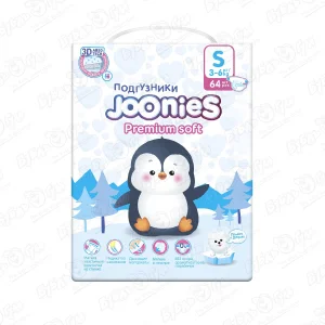 Подгузники Joonies Premium Soft S 3-6кг 64 шт