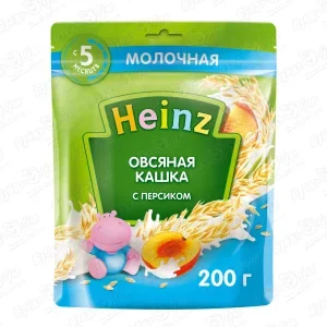 Фото для Каша Heinz молочная овсяная персик 200г с 6мес БЗМЖ