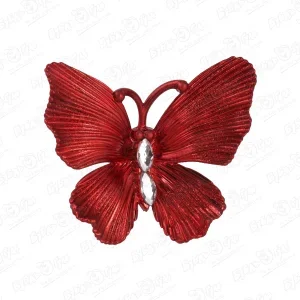 Фото для Украшение елочное Бабочка глянцевая красная 10см