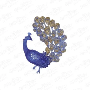 Украшение елочное павлин синий с позолотой пластиковый 14см