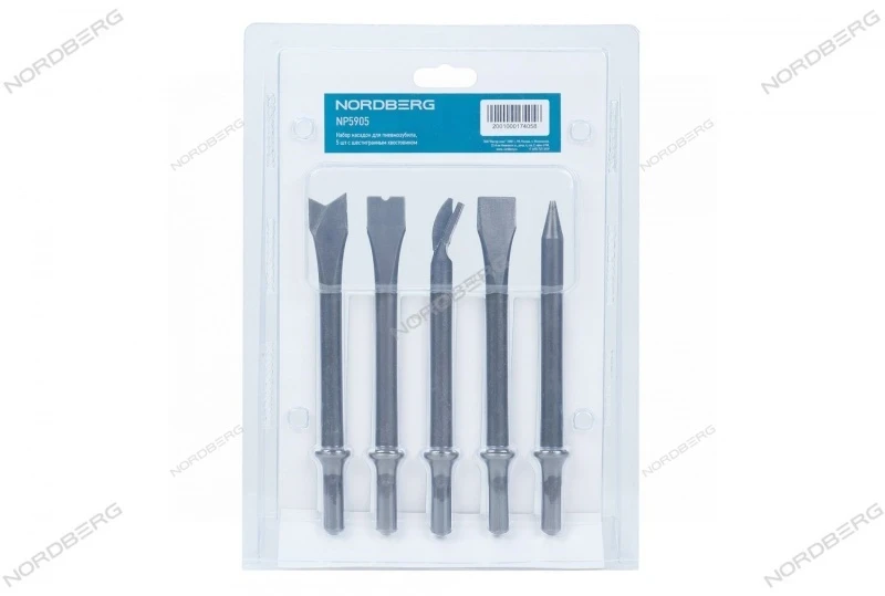 Фото для Набор насадок для пневмозубила, 5 шт с шестигранным хвостовиком Nordberg NP5905