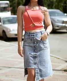 Фото для Джинсовая юбка на пуговицах средней длины